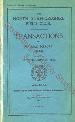 North Staffordshire Field Club, Transactions and Annual Report, 1937, Volume LXXI