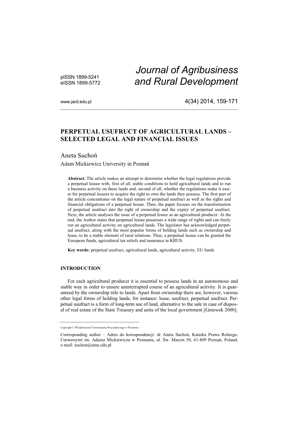 Journal of Agribusiness and Rural Development