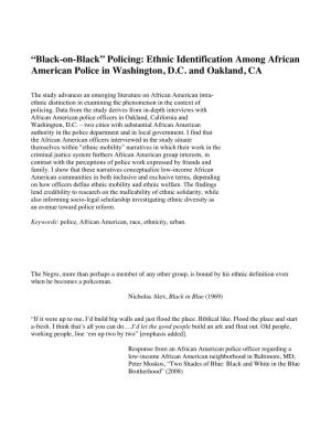Policing: Ethnic Identification Among African American Police in Washington, D.C