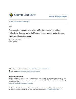 From Anxiety to Panic Disorder : Effectiveness of Cognitive Behavioral Therapy and Mindfulness Based Stress Reduction As Treatment in Adolescence