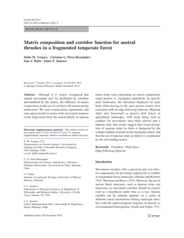 Matrix Composition and Corridor Function for Austral Thrushes in a Fragmented Temperate Forest