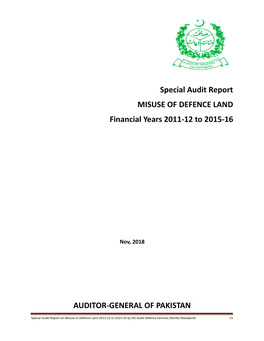 Special Audit Report MISUSE of DEFENCE LAND Financial Years 2011-12 to 2015-16 AUDITOR-GENERAL of PAKISTAN