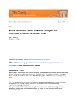 Jewish Women As Employees and Consumers in German Department Stores