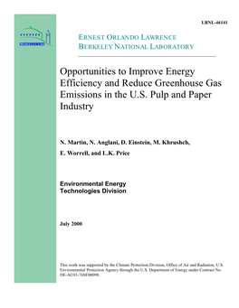 Opportunities to Improve Energy Efficiency and Reduce Greenhouse Gas Emissions in the U.S