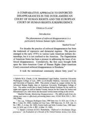 A Comparative Approach to Enforced Disappearances in the Inter-American Court of Human Rights and the European Court of Human Rights Jurisprudence
