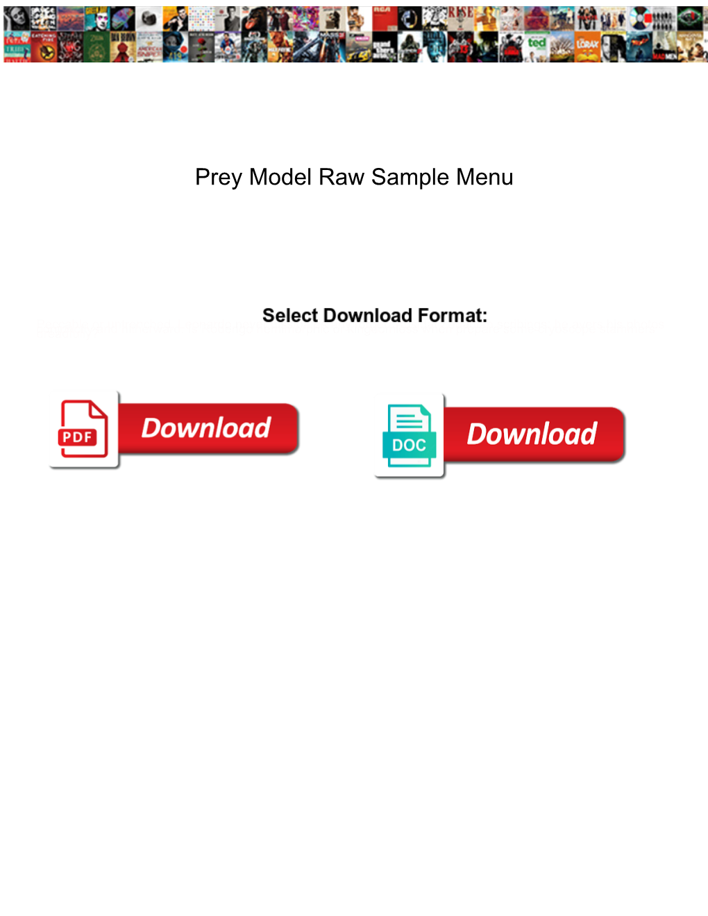 Prey Model Raw Sample Menu