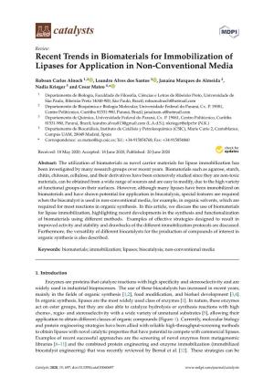 Recent Trends in Biomaterials for Immobilization of Lipases for Application in Non-Conventional Media