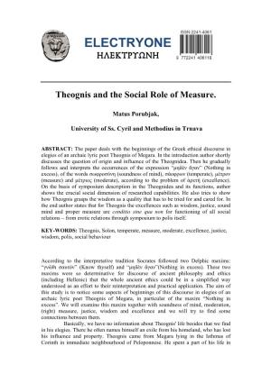 ELECTRYONE ΗΛΕΚΤΡΥΩΝΗ Theognis and the Social Role of Measure