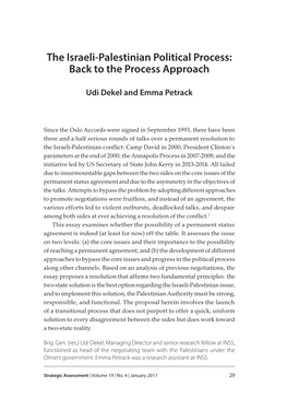 The Israeli-Palestinian Political Process: Back to the Process Approach