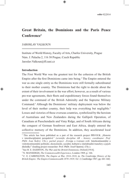 Great Britain, the Dominions and the Paris Peace Conference1