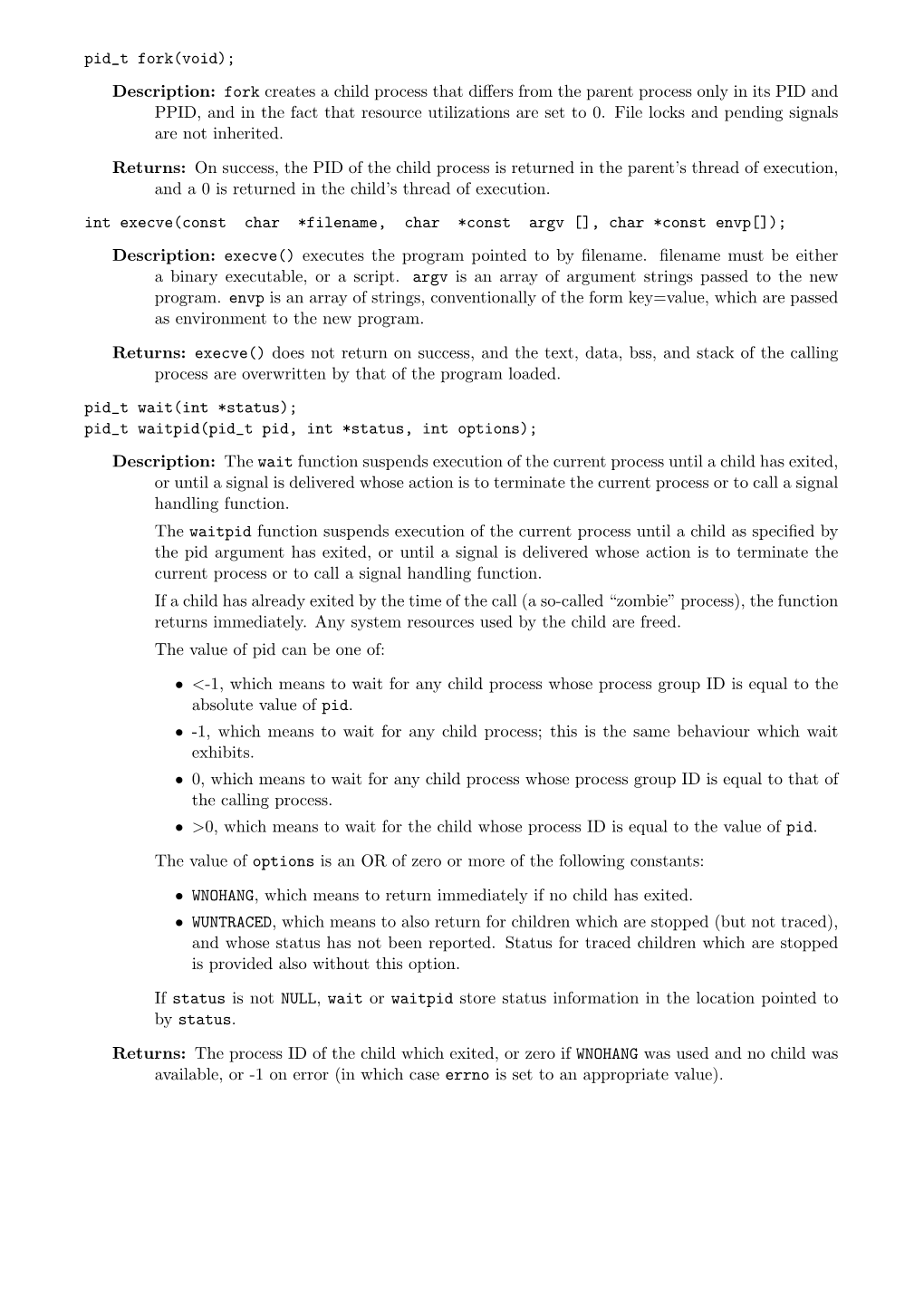 Pid T Fork(Void); Description: Fork Creates a Child Process That Differs