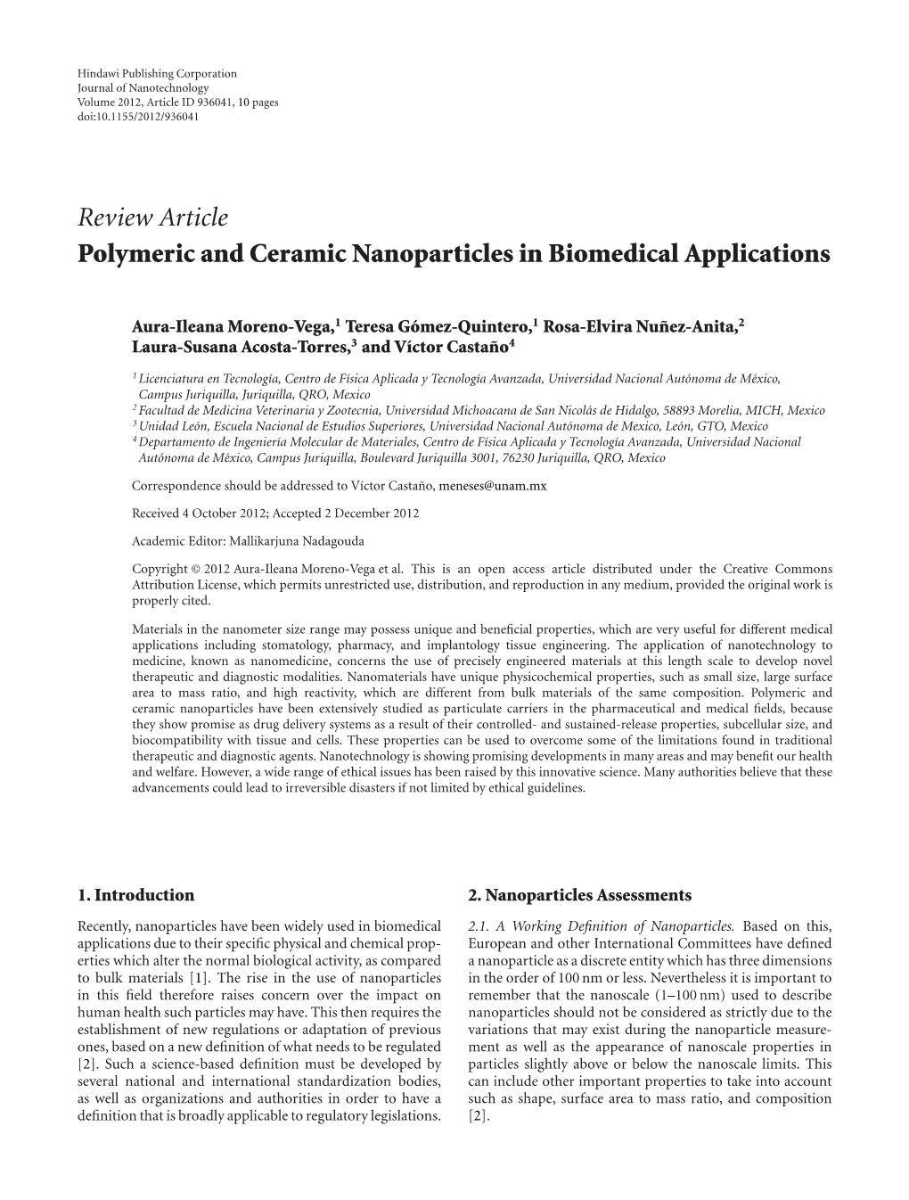 Polymeric and Ceramic Nanoparticles in Biomedical Applications