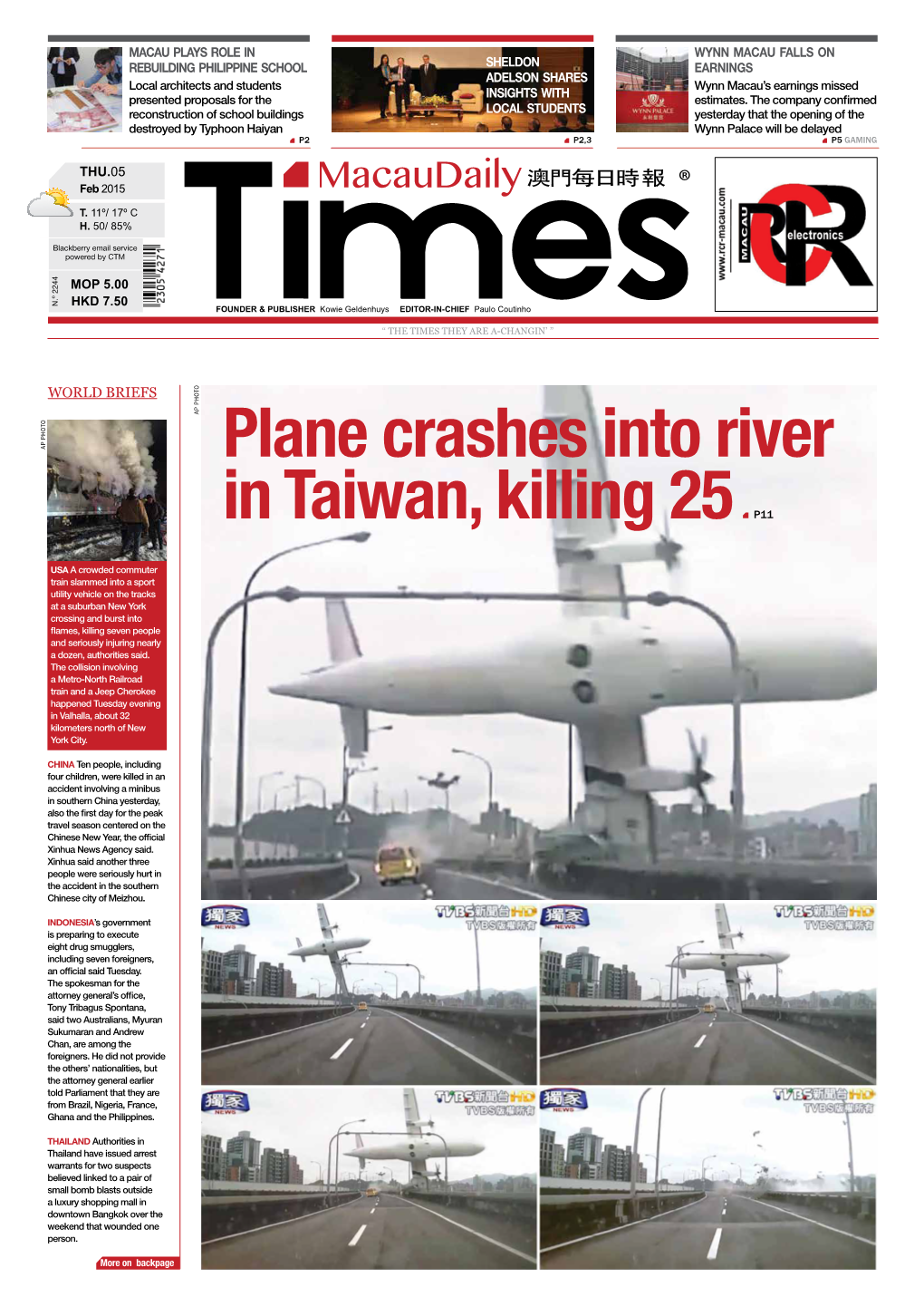 Plane Crashes Into River in Taiwan, Killing 25