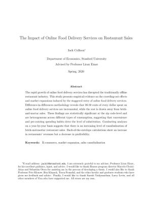 The Impact of Online Food Delivery Services on Restaurant Sales