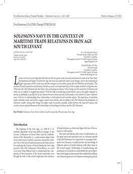 Solomon's Navy in the Context of Maritime Trade Relations in Iron Age South Levant