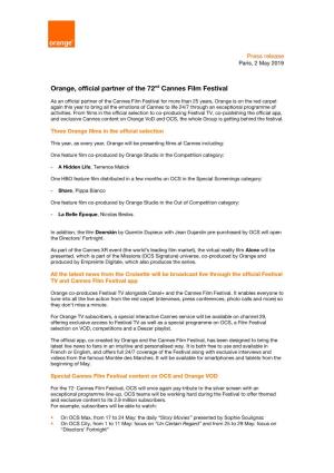 Orange, Official Partner of the 72Nd Cannes Film Festival