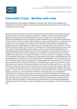 Chevrolet Cruze : Berline Anti-Crise