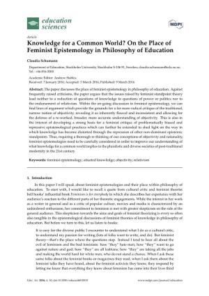 On the Place of Feminist Epistemology in Philosophy of Education