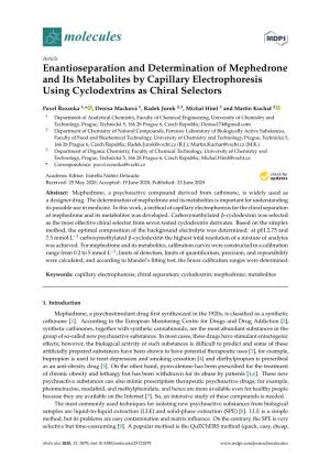 Enantioseparation and Determination of Mephedrone and Its Metabolites by Capillary Electrophoresis Using Cyclodextrins As Chiral Selectors