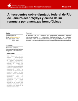 Antecedentes Sobre Diputado Federal De Río De Janeiro Jean Wyllys Y Causa De Su Renuncia Por Amenazas Homofóbicas