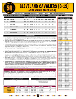 2019-20 Cleveland Cavaliers Game Notes Follow @Cavsnotes on Twitter Regular Season Game # 26 Road Game # 13