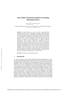 Linux Online Virtual Environments in Teaching Operating Systems