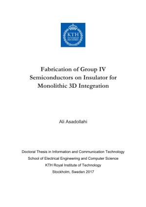 Fabrication of Group IV Semiconductors on Insulator for Monolithic 3D Integration