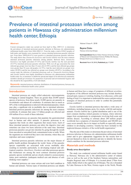 Prevalence of Intestinal Protozoan Infection Among Patients in Hawassa City Administration Millennium Health Center, Ethiopia
