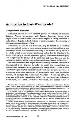 Arbitration in East-West Trade T