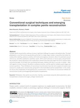 Conventional Surgical Techniques and Emerging Transplantation in Complex Penile Reconstruction