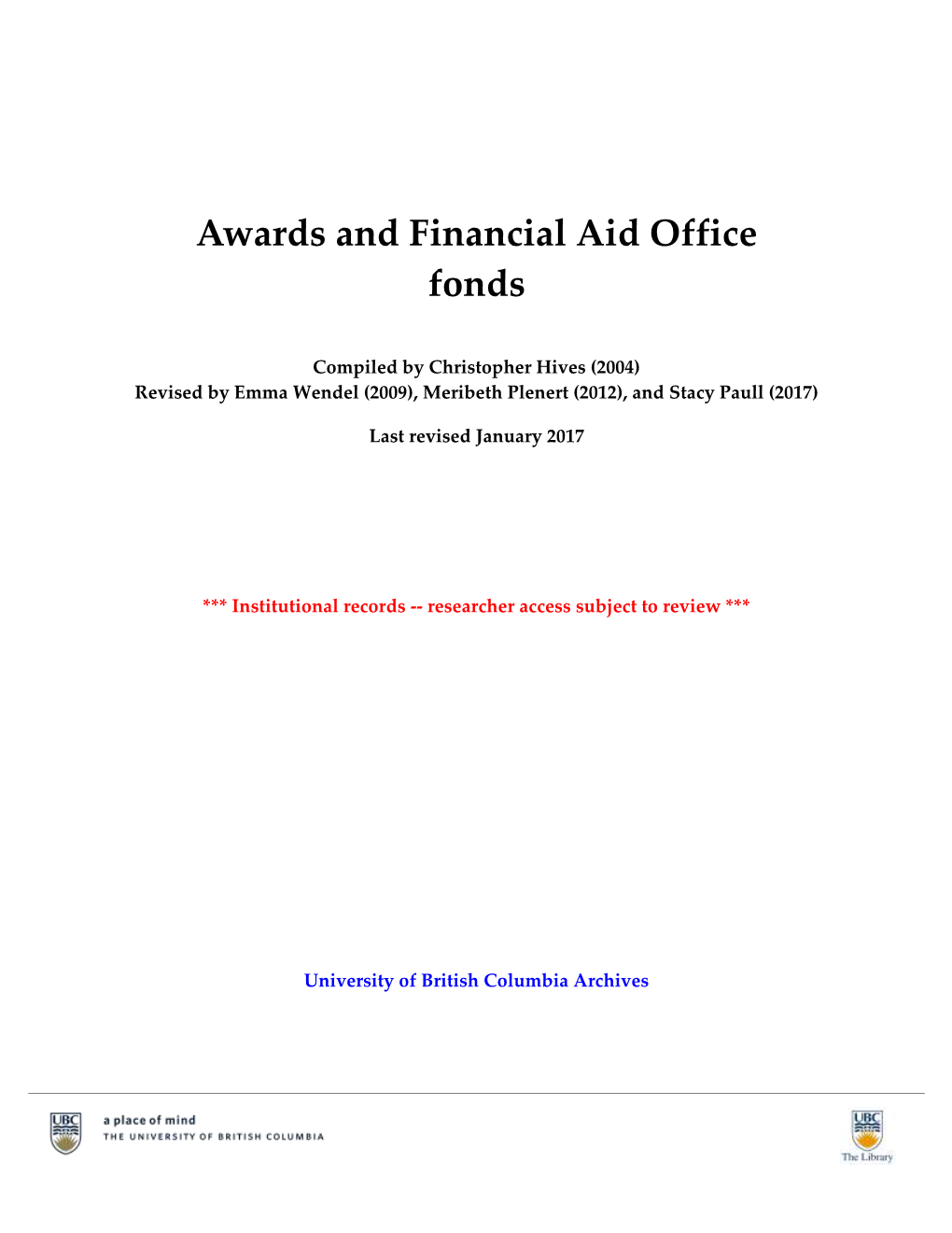 Awards and Financial Aid Office Fonds