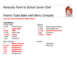 Kentucky Farm to School Junior Chef French Toast Bake with Berry