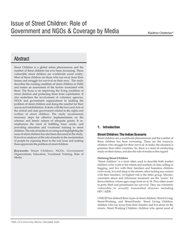 Issue of Street Children: Role of Government and Ngos & Coverage by Media