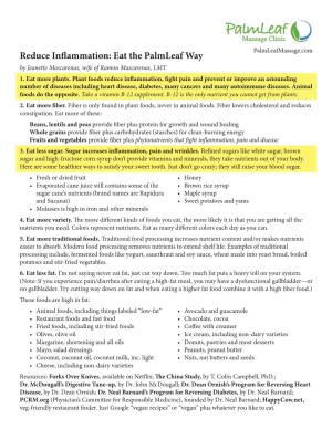 Reduce Inflammation: Eat the Palmleaf Way by Jeanette Mascarenas, Wife of Ramon Mascarenas, LMT 1