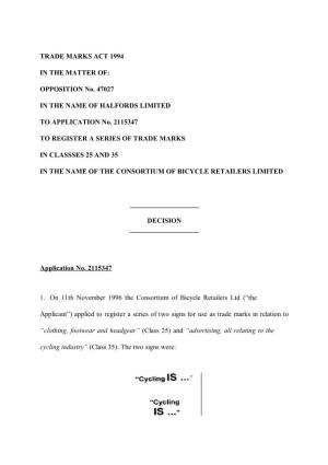 Trade Mark Opposition Decision (0/561/01)