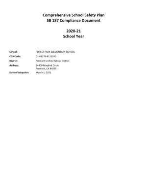 Comprehensive School Safety Plan SB 187 Compliance Document 2020-21 School Year