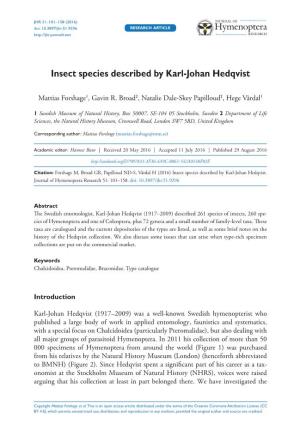 Insect Species Described by Karl-Johan Hedqvist