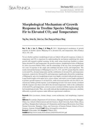 Morphological Mechanism of Growth Response in Treeline Species Minjiang Fir to Elevated CO2 and Temperature