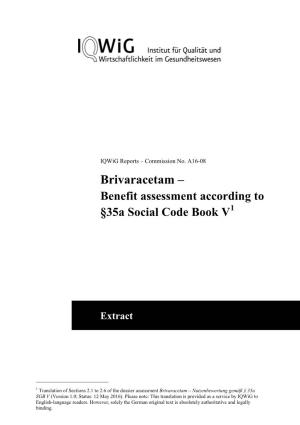 Brivaracetam – Benefit Assessment According to §35A Social Code Book V1