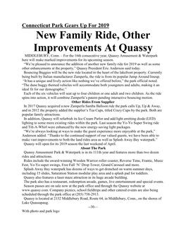 New Family Ride, Other Improvements at Quassy MIDDLEBURY, Conn