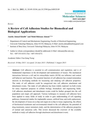 A Review of Cell Adhesion Studies for Biomedical and Biological Applications
