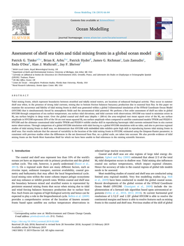 Assessment of Shelf Sea Tides and Tidal Mixing Fronts in a Global Ocean Model T ⁎ Patrick G