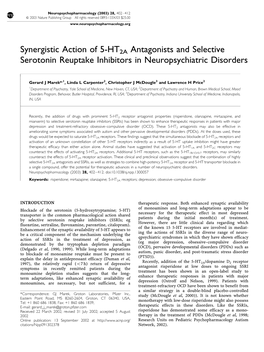 Synergistic Action of 5-HT2A Antagonists and Selective Serotonin Reuptake Inhibitors in Neuropsychiatric Disorders
