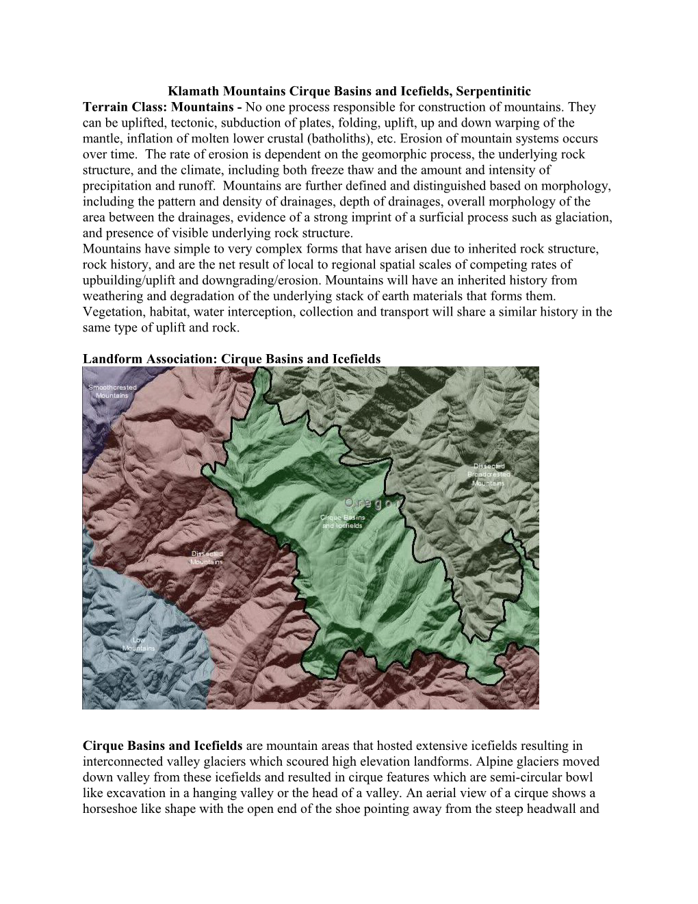 Klamath Mountains Cirque Basins and Icefields, Serpentinitic