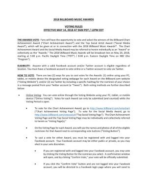 2018 Billboard Music Awards Voting Rules Effective May 14, 2018 at 9Am Pdt / 12Pm