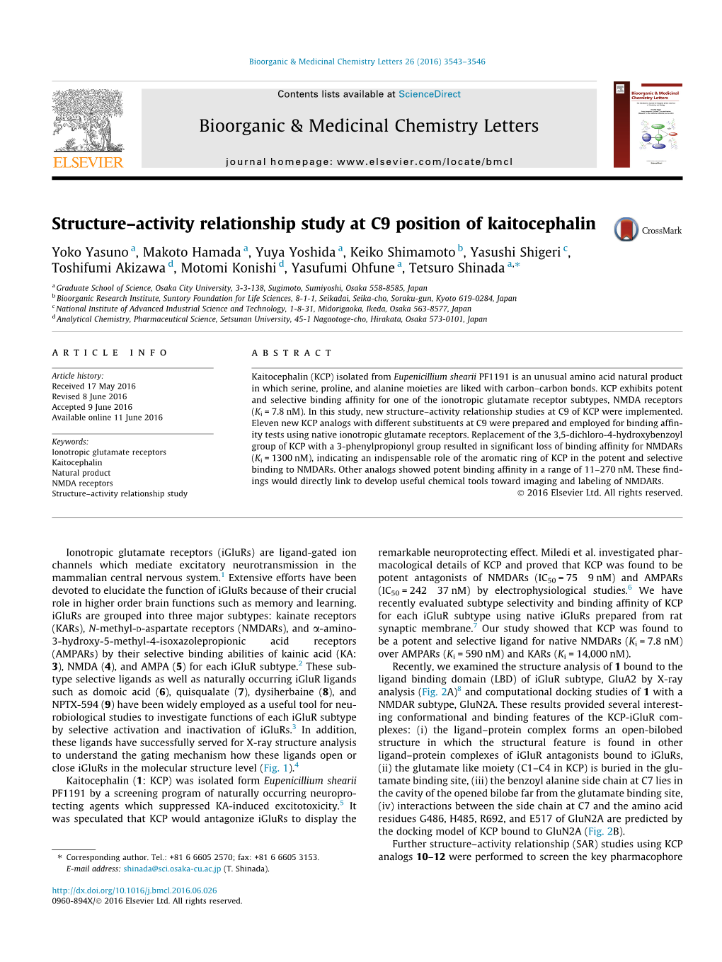 Structure￢ﾀﾓactivity Relationship Study at C9 Position of Kaitocephalin