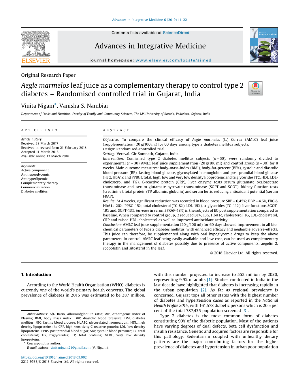 Aegle Marmelos Leaf Juice As a Complementary Therapy to Control Type 2 ...