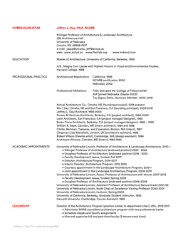 CURRICULUM VITAE Jeffrey L. Day, FAIA, NCARB Killinger Professor Of