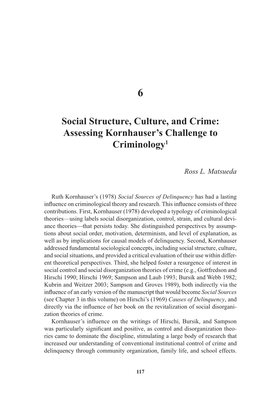 Social Structure, Culture, and Crime: Assessing Kornhauser’S Challenge to Criminology1