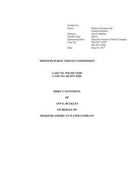 Missouri Public Service Commission Case No. Wr-2017